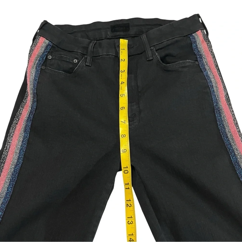 Mother High Waisted Looker Ankle Fray Black Guilty Glitter Racer Stripe Jeans 26